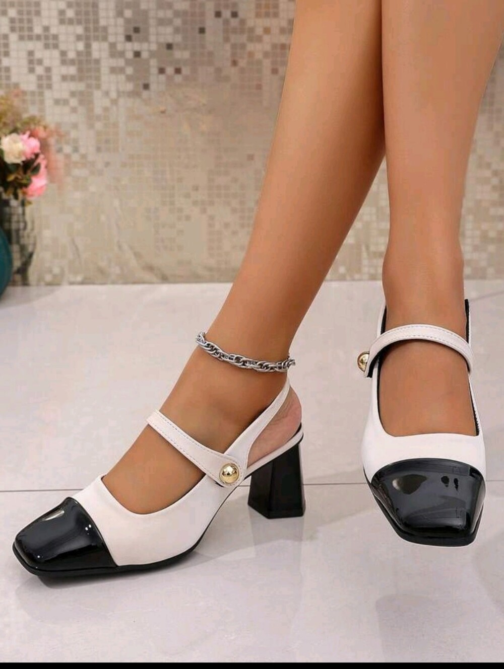 Vintage Square Toe French High Heel Sandals, Fashion Closed Toe High Heels - Picture 8 of 10